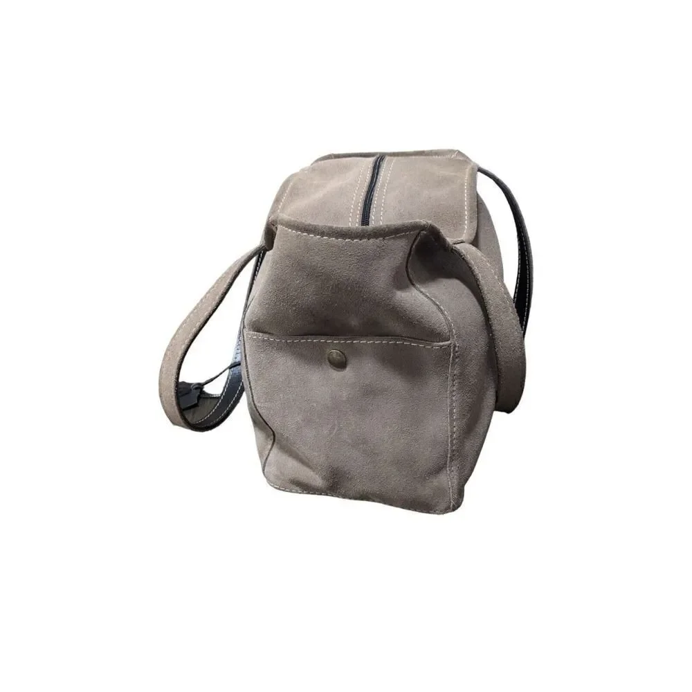 TAMPICO Tote Purse Large‎ Taupe Suede Leather Trim France Handbag Shoulder Bag